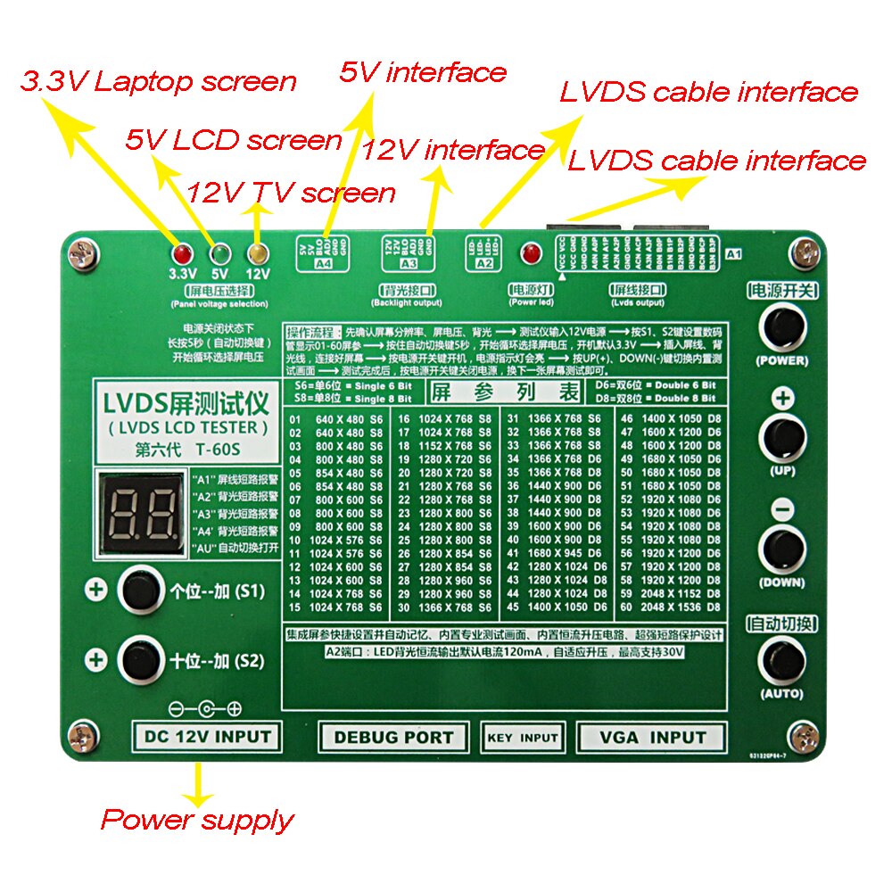 TKDMR Nuovo Pannello Strumento di Test LED Tester Schermo LCD per TV/Computer/Riparazione Del Computer Portatile Inverter Built-in 55 tipi di Programma 2K 4K Set: Host