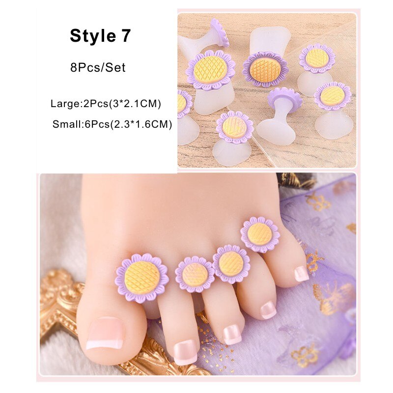 8 teile/satz Silikon Zehe Separator Gänseblümchen Blume Sonnenblumen Waterdrop DIY Füße Kappe Nagel Kunst für Salon Verwenden: Armee Grün