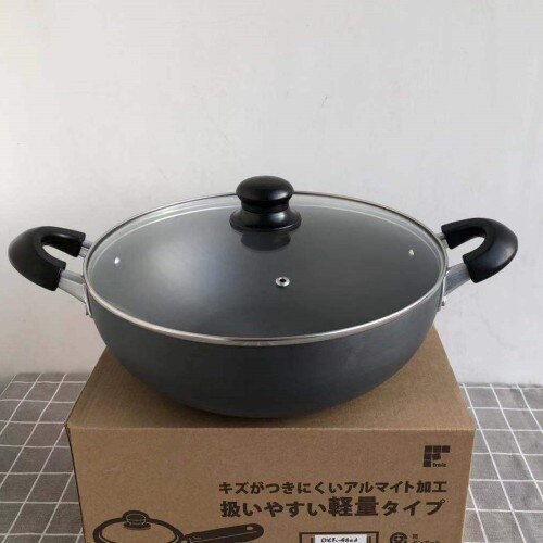 Japansk mønster dobbelt øre suppe pot hård oxid pan belægning pan pot kommerciel anti-skold håndtag pot suppe shabu: 28cm med låg