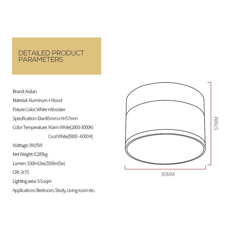 Aisilan LED downlight Houten plafond spot light voor plafond lampen Verlichting led 5W spot light moderne houten living licht