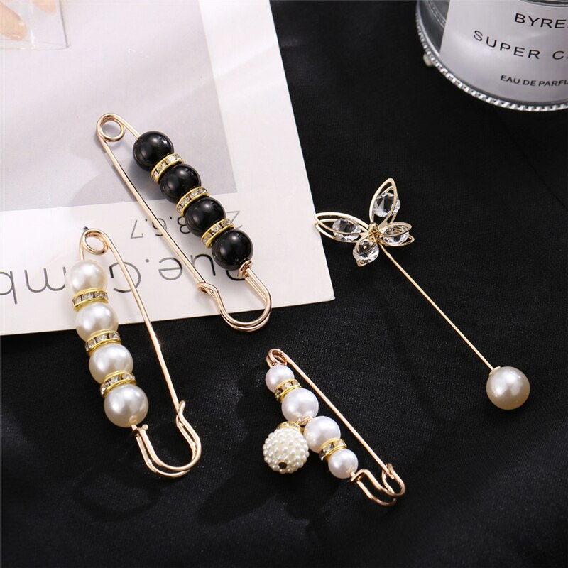 17KM-Alfileres de ropa de perlas Vintage para mujer, conjunto de broches con hebilla para vestido y pantalones, accesorios de tendencia, joyería,: CS5309211