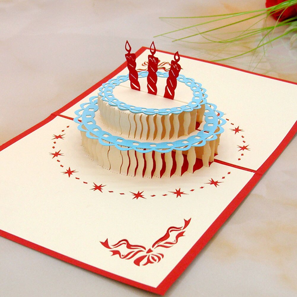 Happy Birthday 3D up handmade cut vintage cards Birthday cake with candle postcard birthday greeting cards