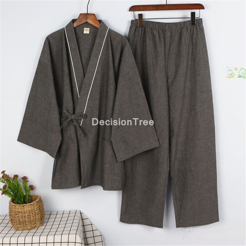 2022 pyjamas men sleepwear japanese kimono pajamas sets shorts homewear bathrobe loose bathrobes v-neck kimono pijama: color1 / XL