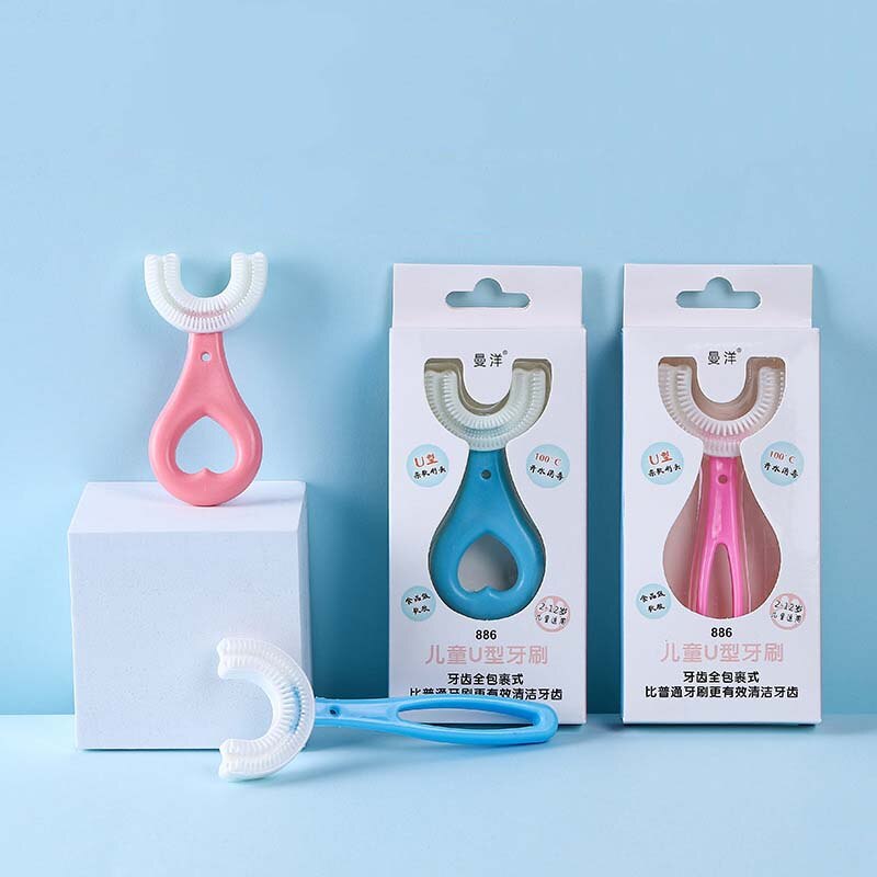 2 pz/set nuovo infantile U Silicone spazzolino da denti per bambini cura dei denti pulizia della bocca manuale cartone animato modello versione manuale
