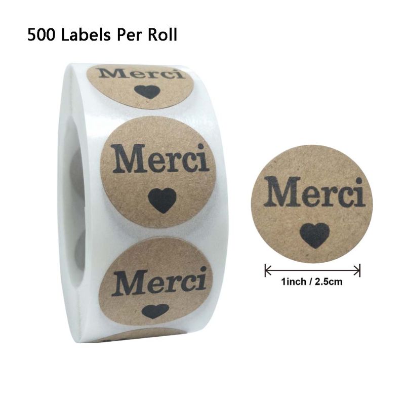500 stk kraft merci fransk tak etiketter klistermærker kuvert pakning forsegling: 25