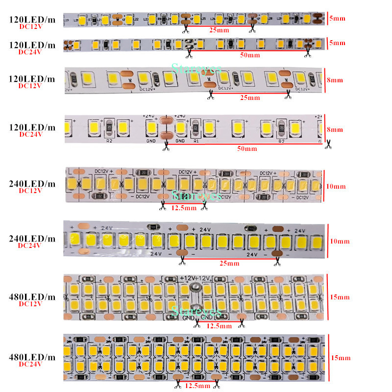 Led-strimmel smd 2835 5m 120 240 480 led/ m dc12v dc24v ip20 no vandtæt fleksibelt båndbånd varmt hvidt led-lys natdekoration