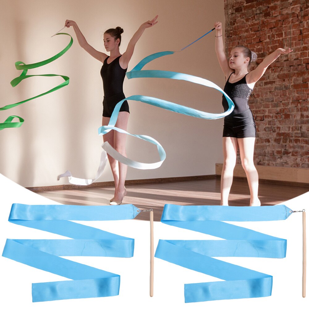 2 Stuks 2M Kleurrijke Ritmische Gymnastiek Lint Gymnastiek Dansen Lint Dansen Streamers Voor Kids Kinderen (Rood)