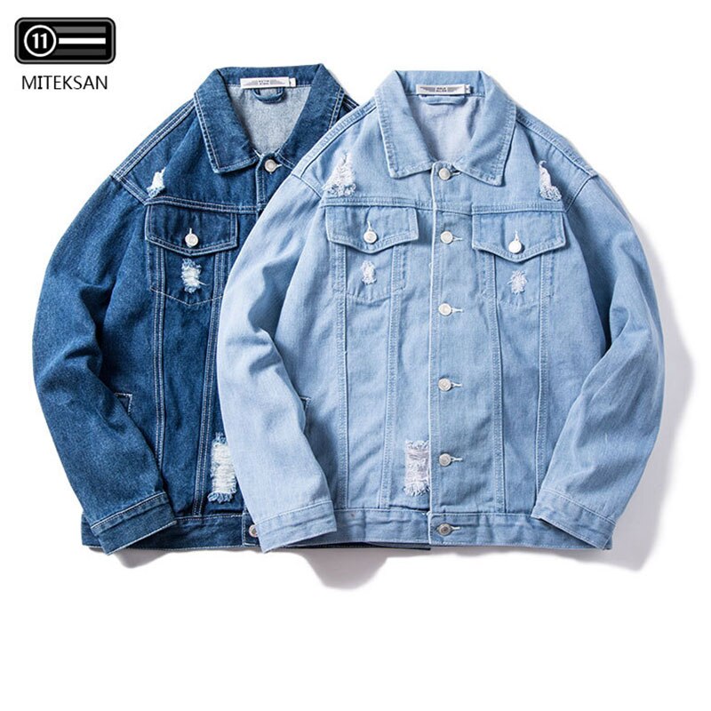 Mode Denim Jas Mannen Brak Gat Lente Paar Losse Koreaanse Jeans Jacket Vintage Casual Japanse Single-Breasted Mannelijke Jassen