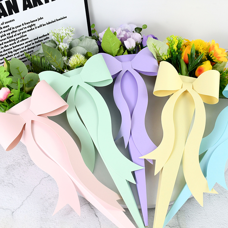 Caja de embalaje de flores con lazo, bolsa de papel portátil para ramo individual, decoración para de cumpleaños y Día de San Valentín, 1/4 piezas