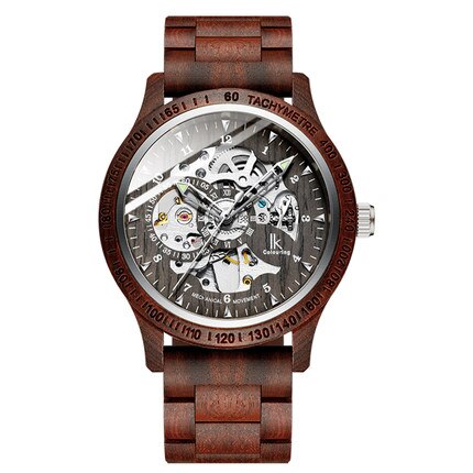 Mænd træ ure guld skelet ure mænd træ rem automatiske mekaniske armbåndsure ik farve relogio masculino: G1