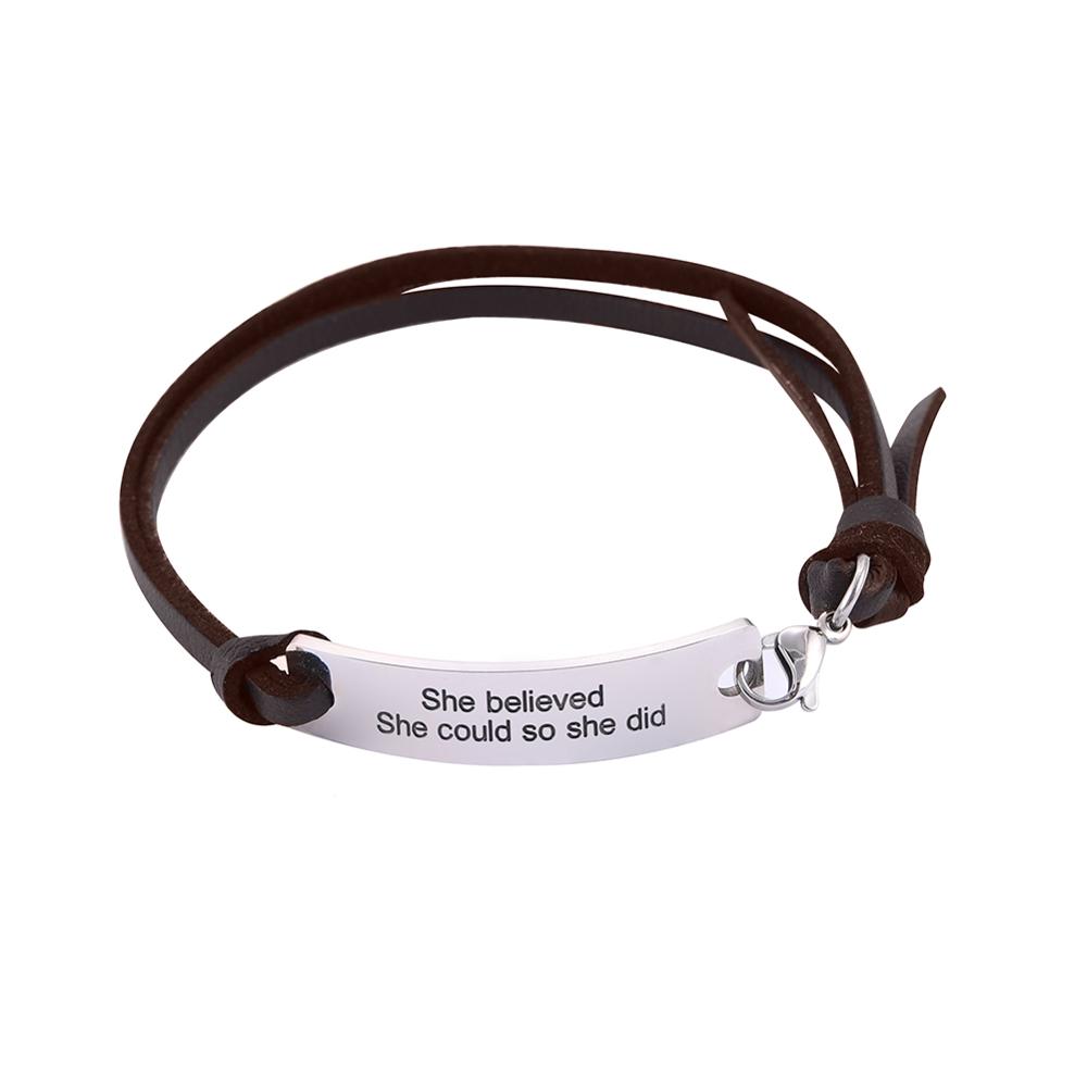 Skyrim-pulsera de cuerda de cuero sintético para hombre, brazalete con palabras inspiradoras de acero inoxidable, color marrón y negro, para amantes y amigos: She believed / Black
