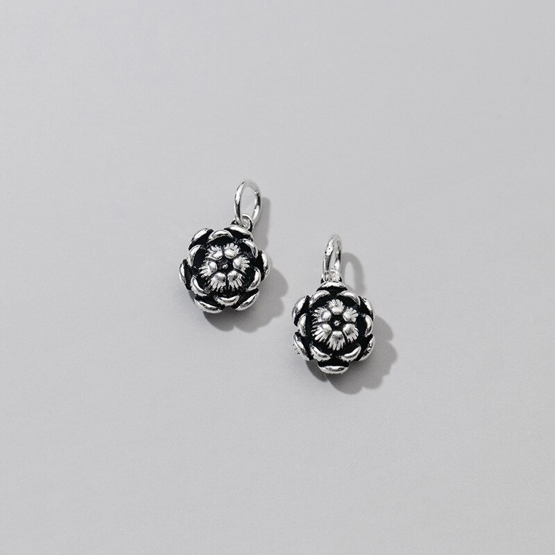 Colgante de plata de ley 925 para mujer, bonito collar de flores estéreo, decoración S925, colgantes finos, fabricación de joyería: black 1pcs
