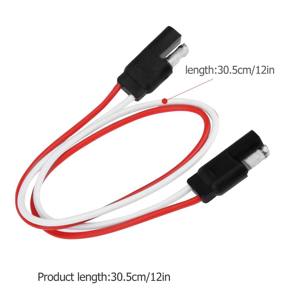 30.5cm/12in 2-Pin SAE Plug Trailer Light Wiring Harness Extension Cable Flat Wire Connector