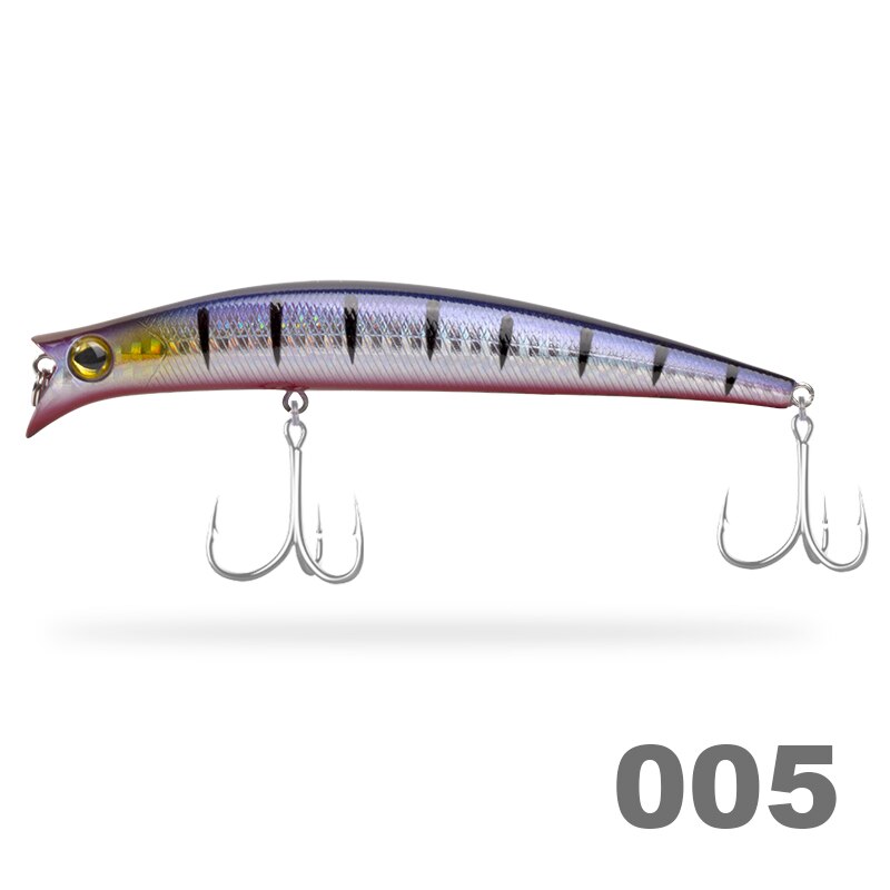 Señuelos de pesca D1 KOMOMO II Minnow, anzuelos duros artificiales flotantes de 120mm/15g, Wobblers de agua salada para pesca de lubina, aparejos de pesca: 005