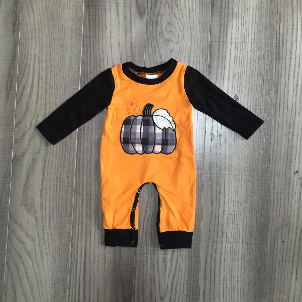 Girlymax Thanksgiving Baby Jongens Meisjes Peuter Orange Pompoen Boerenbont Kleding Baby Romper Katoenen Romper Lange Mouw Ruches: H30-02-02 / 3M