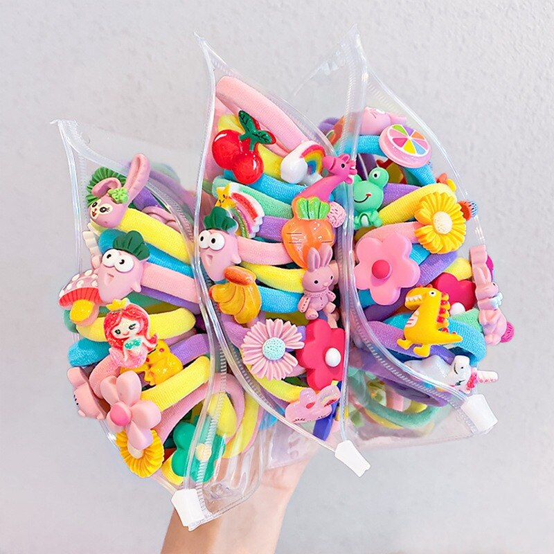 10pcs/bag Cute Cartoon Fruit Flower Elastic Hair Rubber Bands For Children Kids Girls Scrunchie Tie Hair Ring Rope Accessories