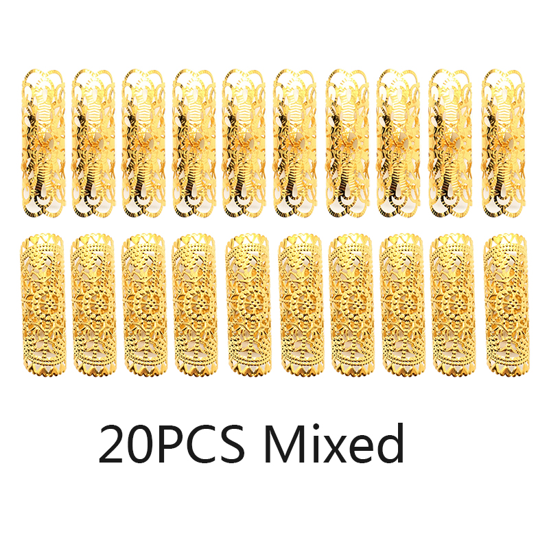 20 stk runde justerbare guld metal hårrør perler ringe manchetter hårtilbehør dreadlocks manchet klip hår smykker til fletninger: 20 stk blandet