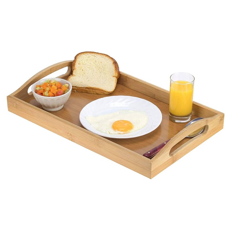 Serveringsbricka bambu - träbricka med handtag - perfekt för middagsbrickor, tebricka, barbricka, frukostbricka eller någon matbricka
