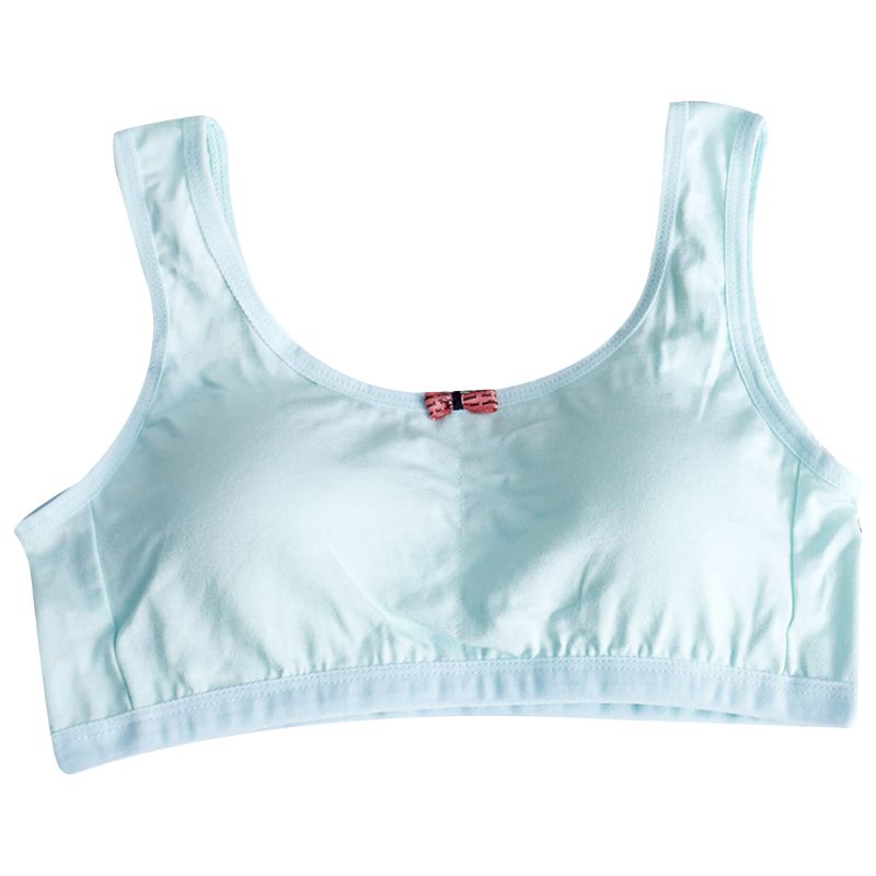 Junior Girl Racerback Cotton Sport Training Bra Letter Print Solid Color Wide Strap Underwear Bralette Seamless Layered Crop Top