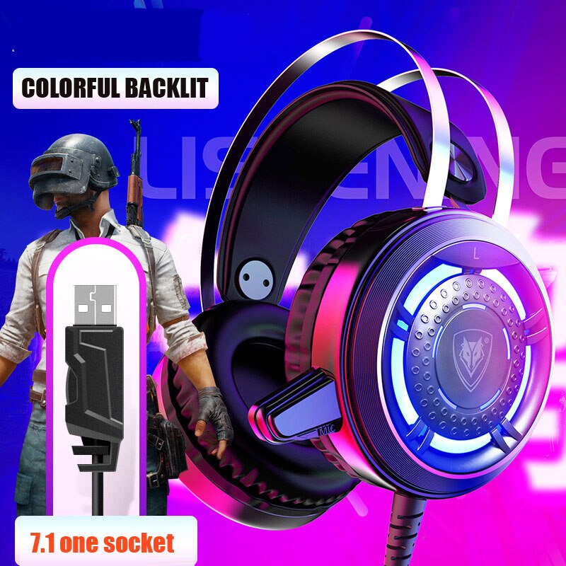 Gaming Wired Hoofdtelefoon Bass Stereo USB Professionele Metalen Game Oortelefoon met Microfoon Backlit LED Noise Cancellation voor PC Laptop: 1 PLUG BLACK A