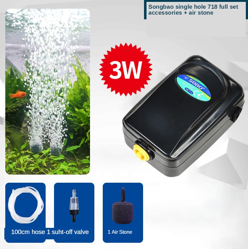 SOBO Aquarium Air Pump Fish Tank Increasing Oxygen Pump Adjustable Large Air Output Aeration Pump Air Compressor Accessories: 718   3W   P1