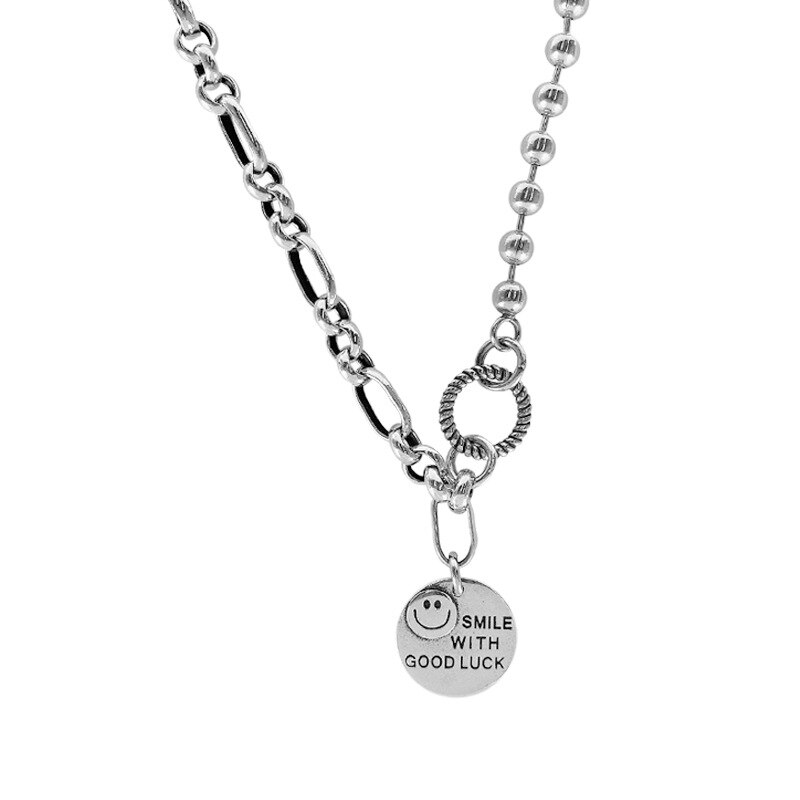 Qmcoco Zilver Kleur Vintage Ketting Ronde Glimlach Gezicht Hanger Ketting Gecontracteerd Trendy Ins Vrouwen Verjaardagsfeestje Sleutelbeen Keten: Default Title