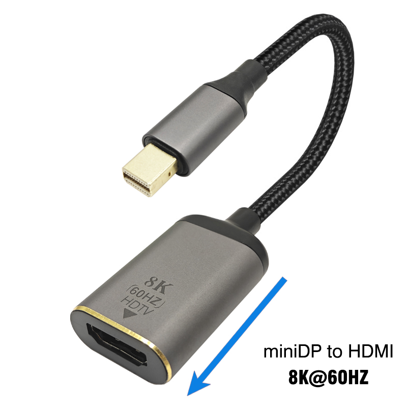 DP1.4 naar HDMI2.1 Kabel mini DP 1.2 naar HDMI 2.0 Video Adapter 4K @ 60Hz 8K @ 60Hz DisplayPort Adapter Voor PC Laptop Projector Monitor: Black