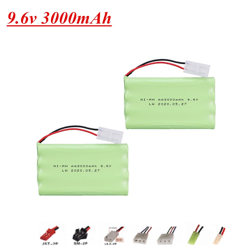Ni-Mh 9.6V 3000Mah Batterij + Usb Oplader Voor Rc Speelgoed Auto Tank Trein Robot Boot Gun Aa 9.6V Oplaadbare Batterij: Rood