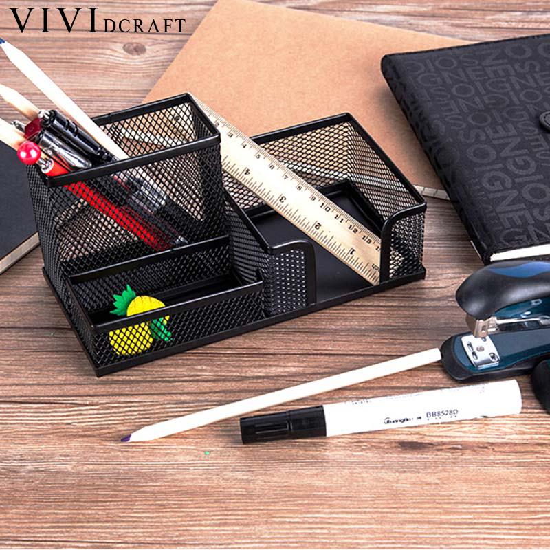 1Pcs Office Organizer Desk Organizer Metal Stationery Supplies Pen Black Pencil Holder Cosmetic Cont Office Round E8V7