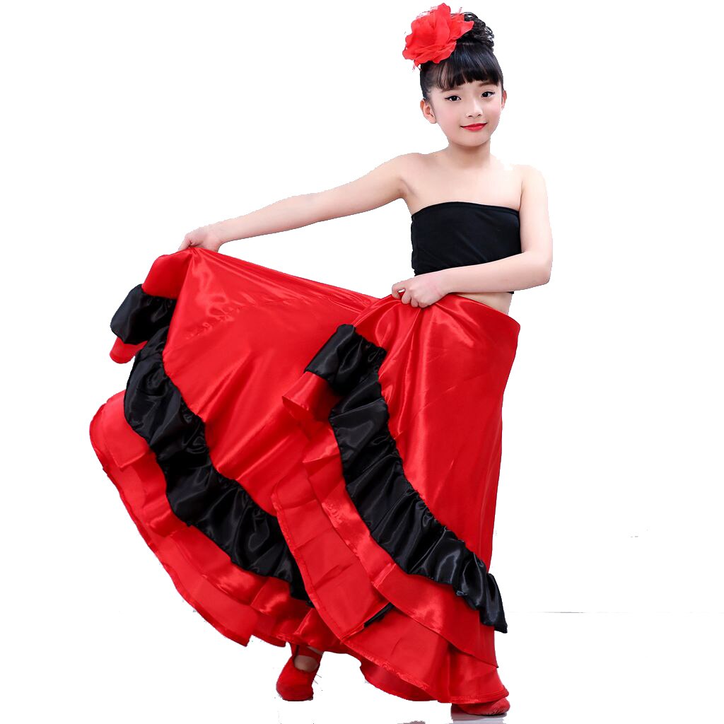 Falda de baile Flamenco, trajes de danza española, falda de danza del vientre para chicas, falda de danza grande de España de flamencos, 540 grados,