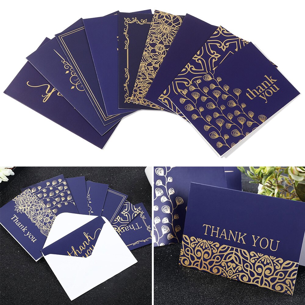 5Pcs Gold Embossed Thank You Cards Blank Note Cards with Envelopes Letter Perfect Greeting Business Wedding Card