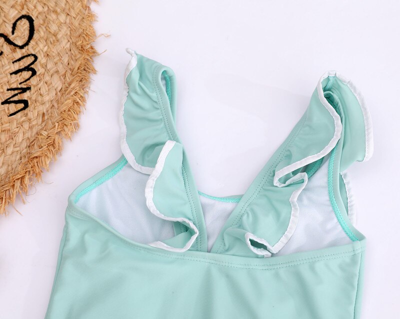 Girls Swimsuit One Piece Swimwear 2-6 Years Girls Summer One Piece Beachwear Green Ruffle Swimsuit Children Swimwear 1096