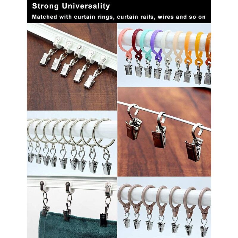 100- pack roestvrijstalen, robuuste douchegordijnclip met haak, lichtsnoer, hanger voor feestverlichting, draadhouder voor foto's, slaapkamer, badkamer