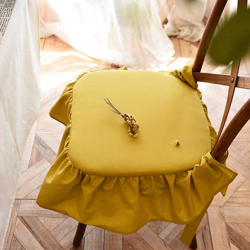Cotton Ruffle Thick Cushions for Dining Chair Seat Removable and Washable Home Hotel Party Banquet Anti Slip Chair Cushion White: yellow