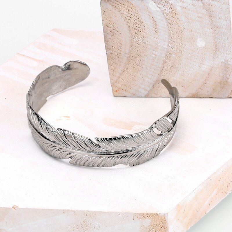 Mcllroy Charm Gold Feather Bangle Mannen Vrouwen 316L Rvs Opening Manchet Armbanden Bangles Aangepast Paar Sieraden