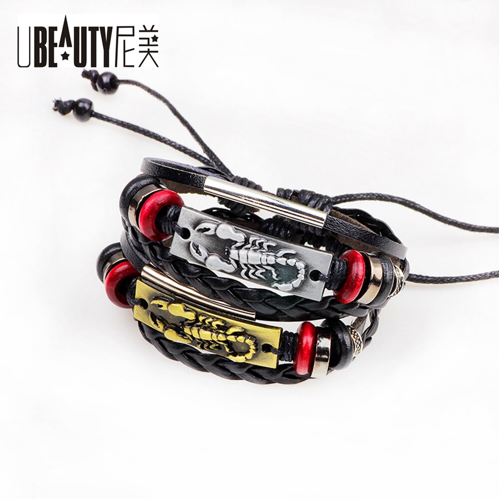 UBEAUTY Vintage pulsera hecha a mano para hombre Punk oro plata cuero escorpión pulseras hombres pulsera para Mujeres Hombres joyería