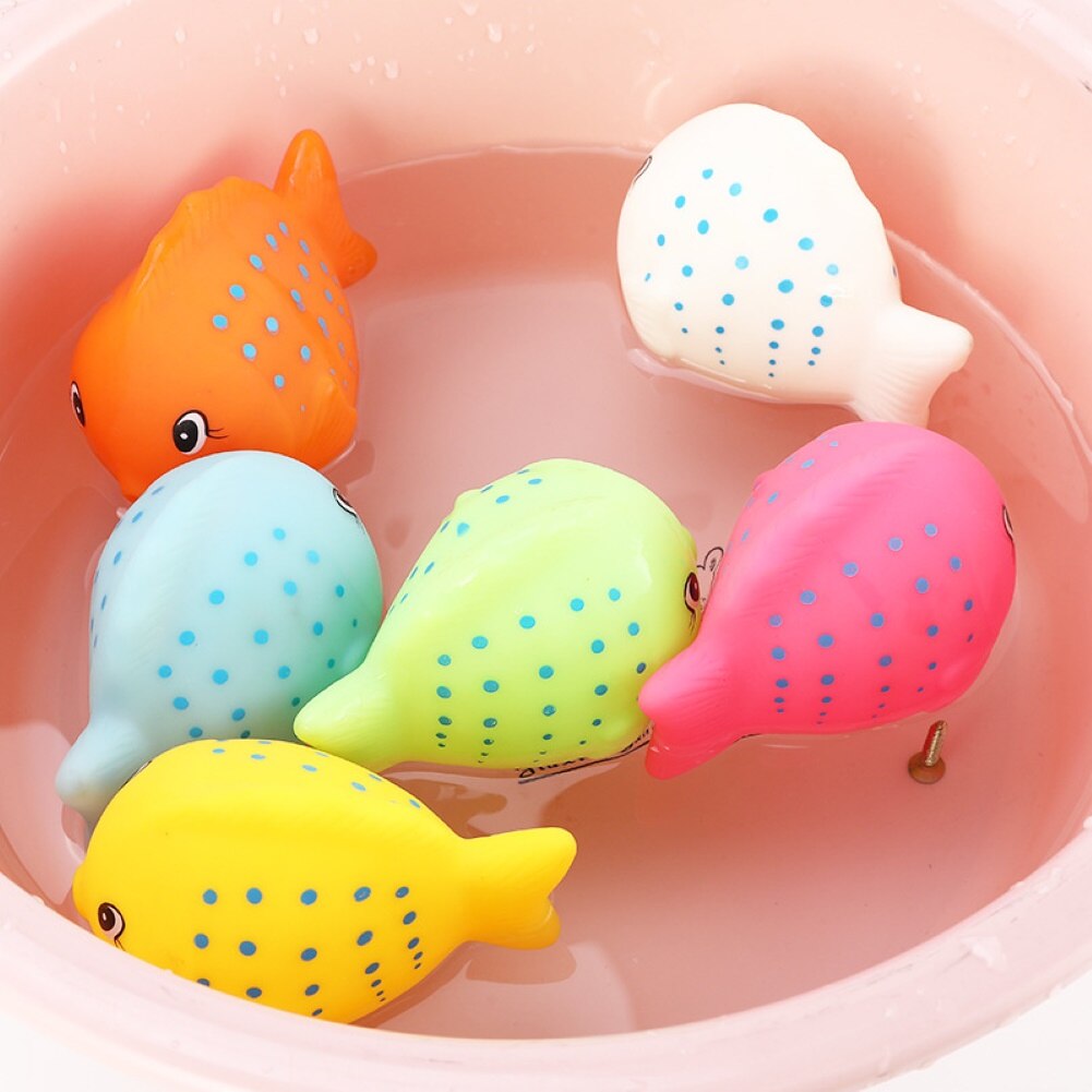 6Pcs Cartoon Chubby Fish Squeeze Sound Bathroom Water Play Game Baby Bath Toy Children's vinyl squeeze music bath bath play toys