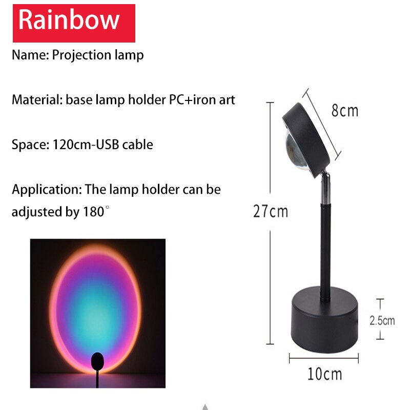 Usb Knop Regenboog Zonsondergang Projector Sfeer Led Nachtlampje Home Achtergrond Wandlamp Decoratie Kleurrijke Lamp Speelgoed: Rainbow