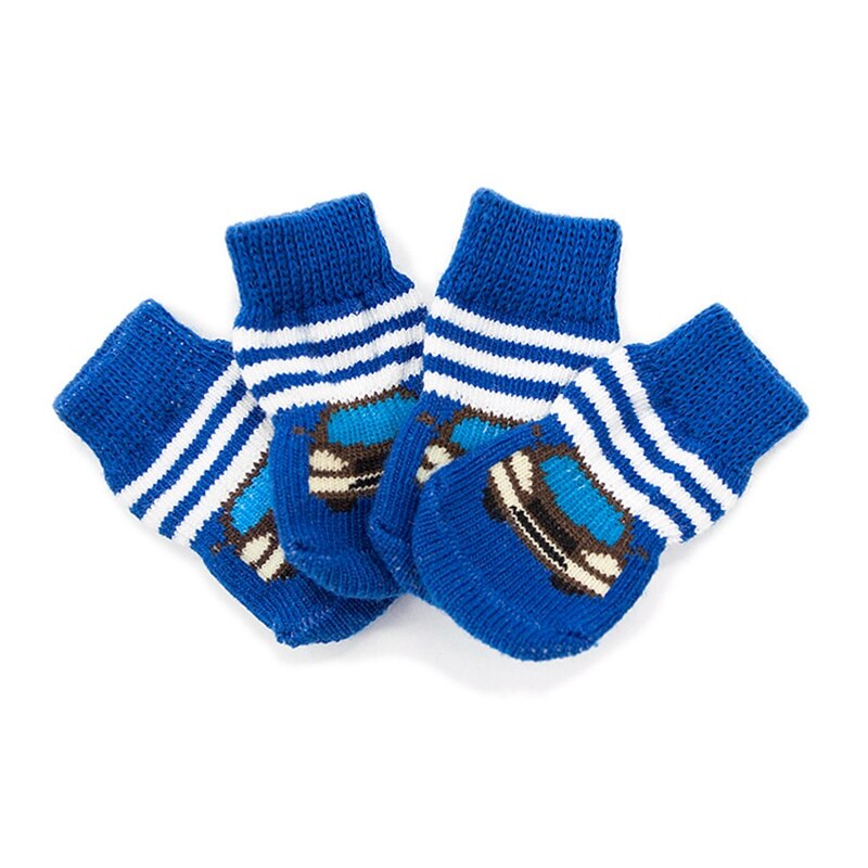 4 unids/set Cute Puppy Dog Shoes calcetines de algodón de punto antideslizantes para perros pequeños y medianos Puppy calcetines para caminar Paw Protector ..: L / L