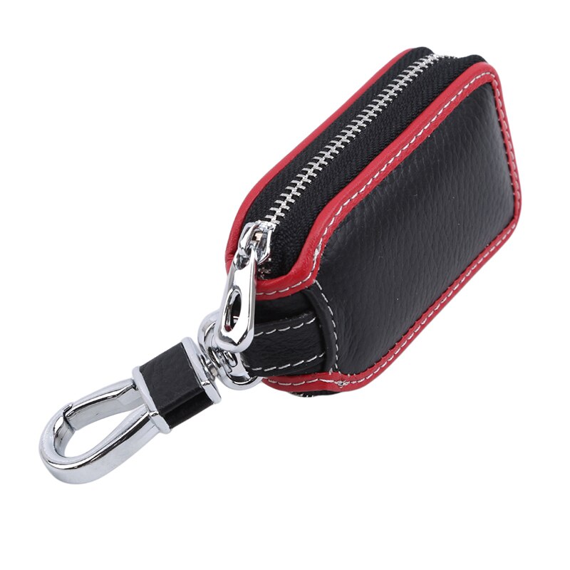 Pu lederen autosleutel portemonnees mannen/vrouwen huishoudster sleutels organizer sleutelhangerhoes rits sleutelhoes tassen etui sleutelhouder: Zwart rode rand