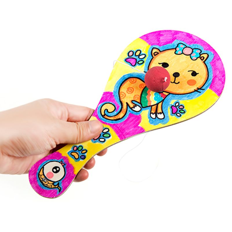 9pcs/set Hand-painted Wooden Racket Ball DIY Craft Cartoon Painting Graffiti Toy R9JD