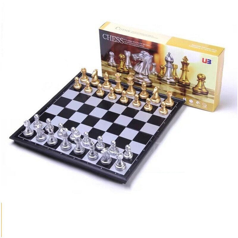 Juego de ajedrez Medieval de , tablero magnético, 32 piezas de ajedrez doradas y plateadas, diferentes tamaños, juego de ajedrez plegable