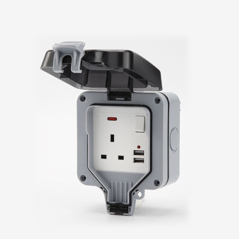 Outdoor Waterproof Switch With USB Power Socket British Single Connection Indicator Bathroom Appliance Adapter