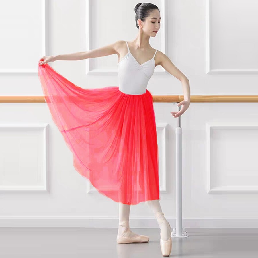 78cm Long Ballet Skirt Pink Red White Black Adult Ballerina Swan Lake Dance Elastic Waist Single Layer See Through Tulle Skirts