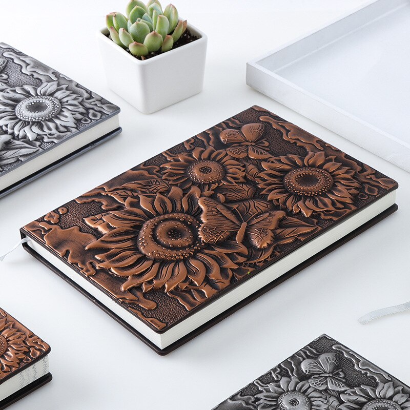 Anaglyph-Cuaderno de girasol dorado, planificador Retro, libro de bronce, suministros escolares, cultura de oficina y educación