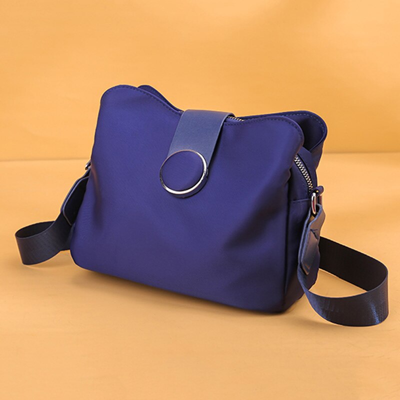 Bandolera de tela de nailon multicapa para mujer, Bolso pequeño de tela Oxford en Diagonal, Color sólido, a la: Blue