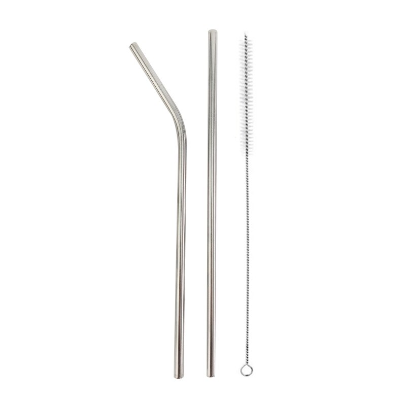 Pajita reutilizable para beber de 3 piezas, pajilla de Metal de acero inoxidable o 4 unidades de paja de bambú, ambas con cepillo de limpieza, para uso en Barra de casa: 1073-C-1