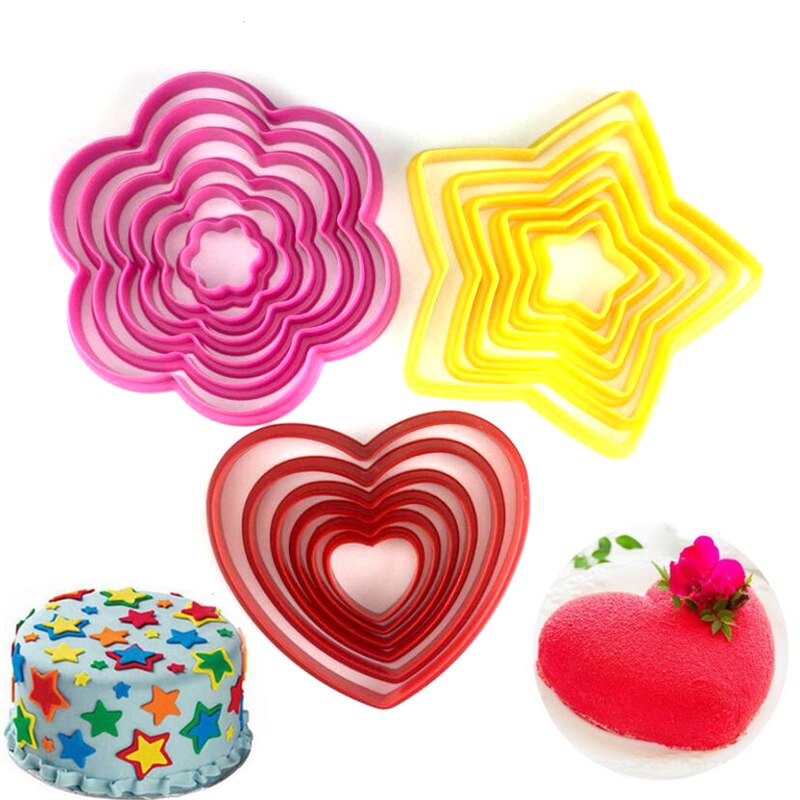 6 stk kærlighed hjerte blomst småkage udstikker stjerne fondant kage indretning værktøj form sugarcraft plast kage udstikker stempel stempel