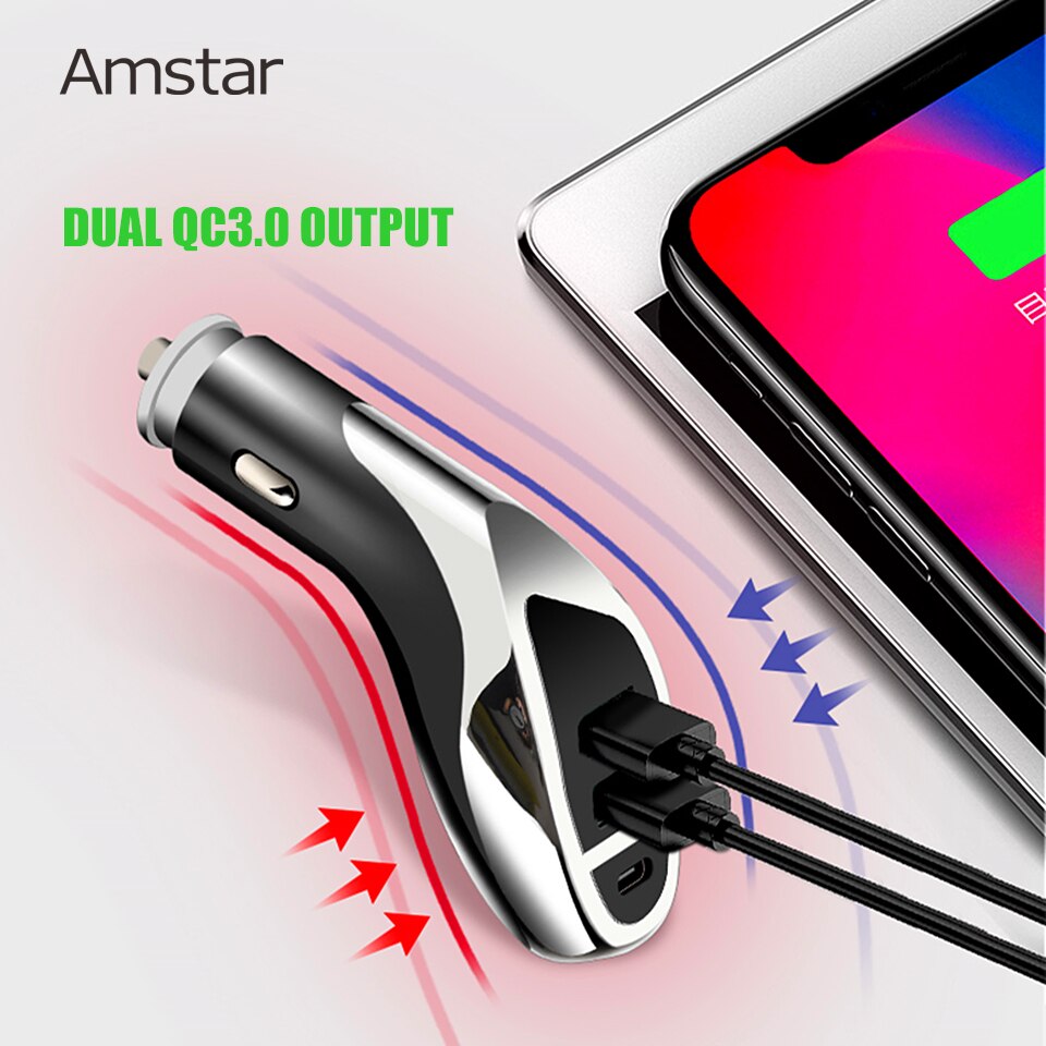 Amstar-cargador USB de teléfono móvil para coche, dispositivo de carga rápida de 48W, 4,0, 3,0, para iPhone, Xiaomi, Huawei, QC4.0, QC3.0, tipo C, PD, 30W