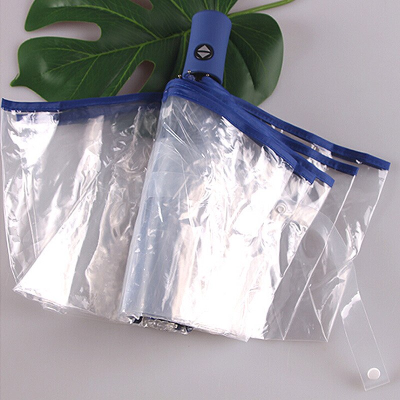 Automatisk gennemsigtig foldbar paraply vindbestandig foldning automatisk paraply regn sol auto vindtæt paraply: Blå